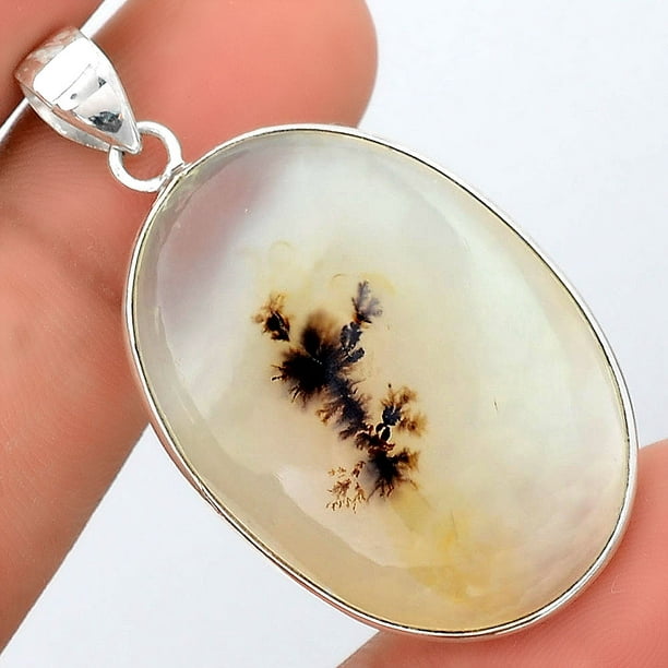 New Arrive ! Natural Dendritic Agate Gemstone Silver Plated Pendant
